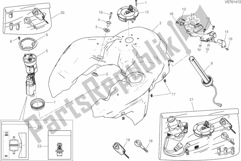 Alle onderdelen voor de Benzinetank van de Ducati Multistrada 1200 ABS Sport Pack Brasil 2018